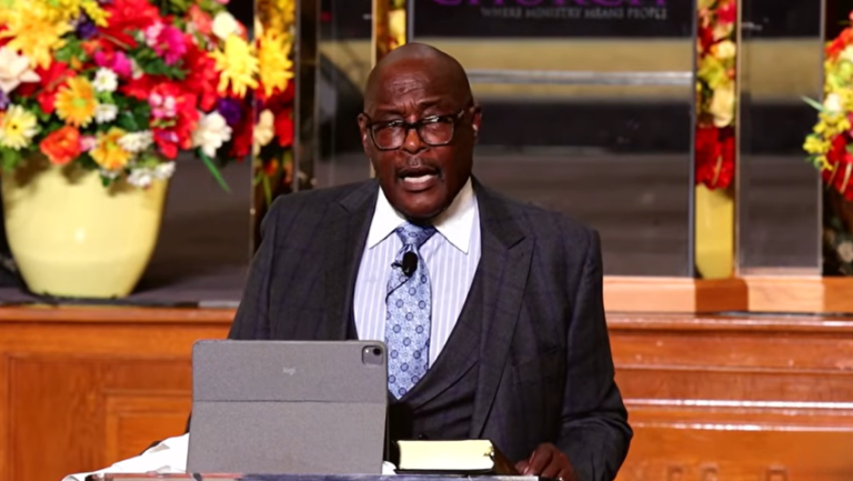 Pastor Marvin Winans preaching at Perfecting Church in Detroit